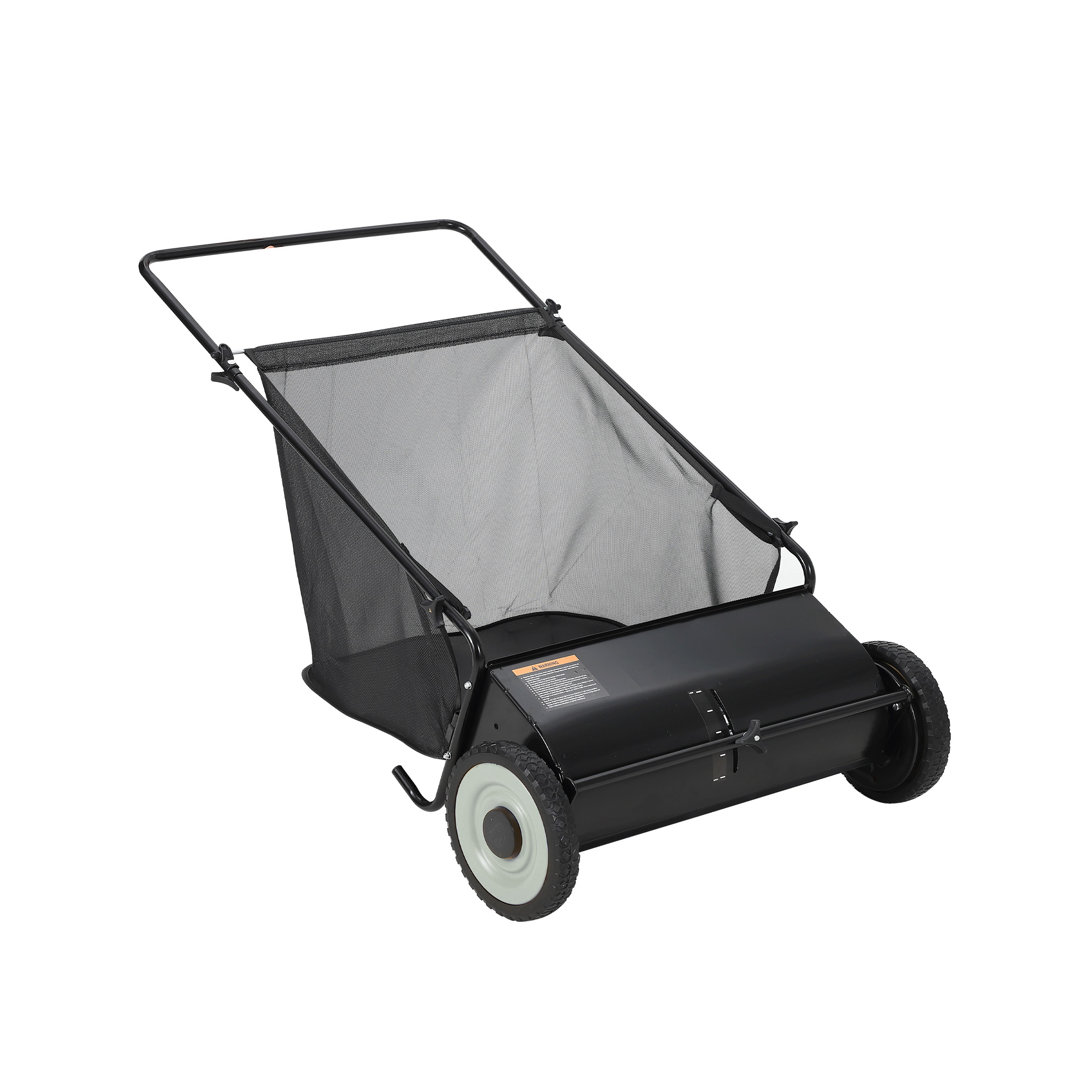 Efficient 26-Inch Push Lawn Sweeper – 7 Cu. Ft. Grass Cutter, 4 Spinning Brushes, Adjustable Height, Heavy-Duty Steel Frame, Rubber Wheels, for Leaves