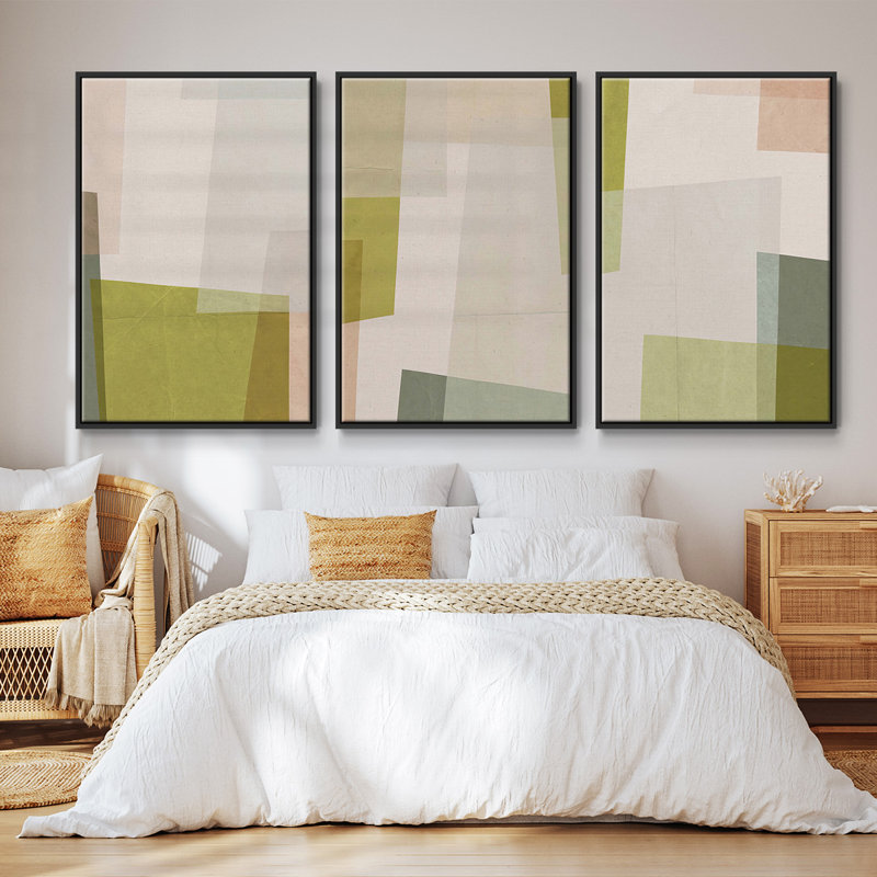 Ensemble de 3 pièces encadrées sur toile Indigo Blush And Gold I, Noir, H 36 po x l 72 po