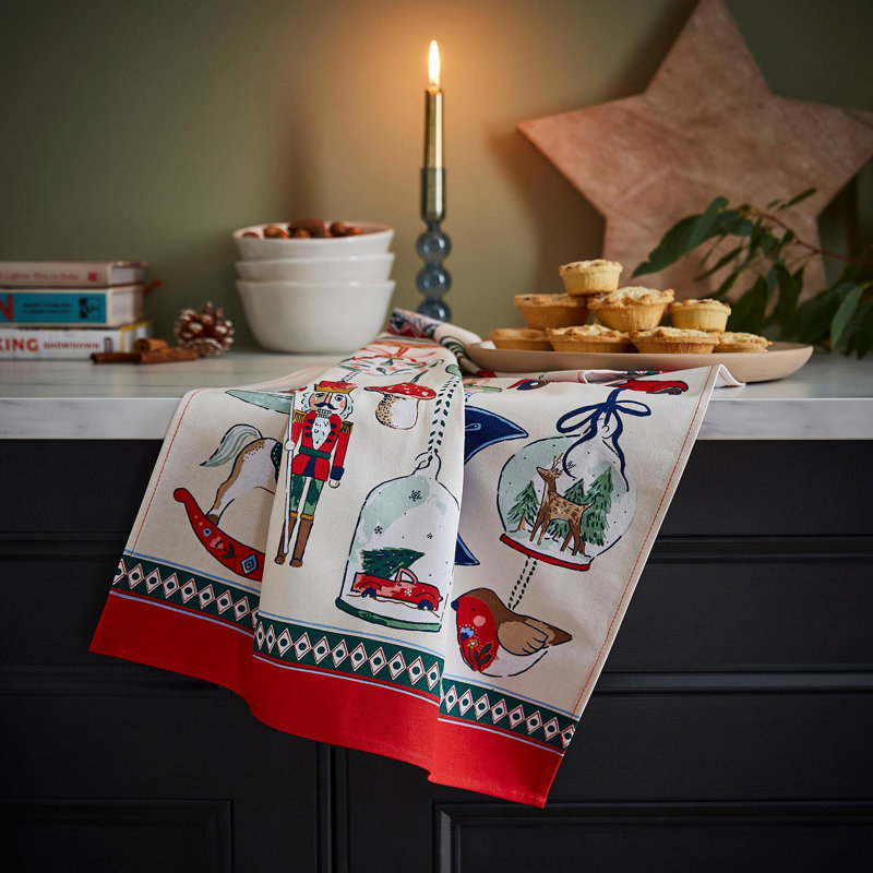Christmas Ornaments Floral Tea Towel Kitchen Towel