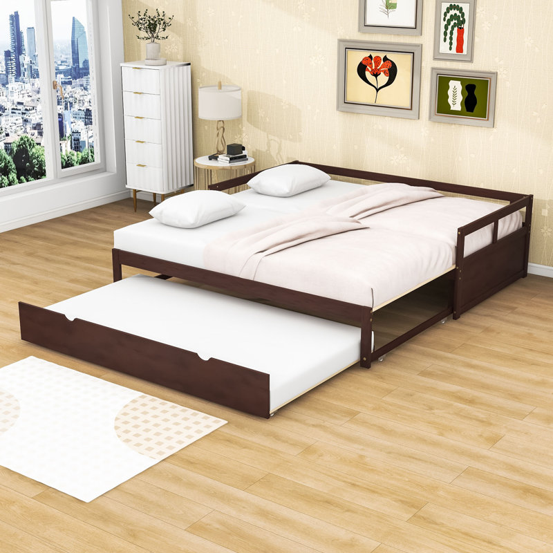 Twin-to-King Wood Daybed with Pull-Out Twin Trundle and Strong Frame, Espresso