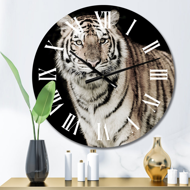Portrait d'un tigre blanc III - Horloge murale traditionnelle, Petit