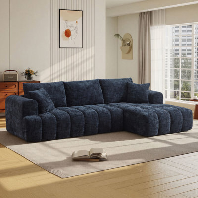 108.5" Chenille Sectional Compression Sofa 2 Piece Boneless Modular Deep Seat Cloud Couch With Tufted Design & Chaise Set, No Assembly Required