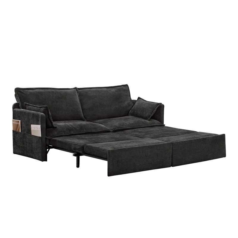 Canapé-lit escamotable de 73,6 pouces, canapé-lit en tissu chenille 3-en-1, rangement latéral et chaise de chargement USB / C-TYPE pour salon, chambre à coucher, appartement