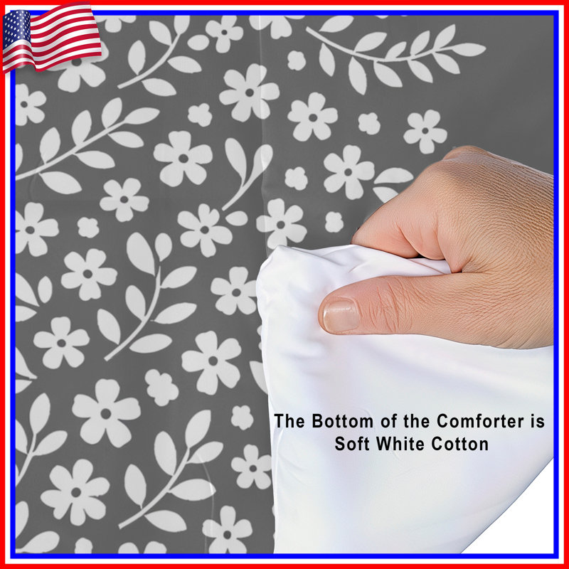 White Floral Pattern Comforter, Twin