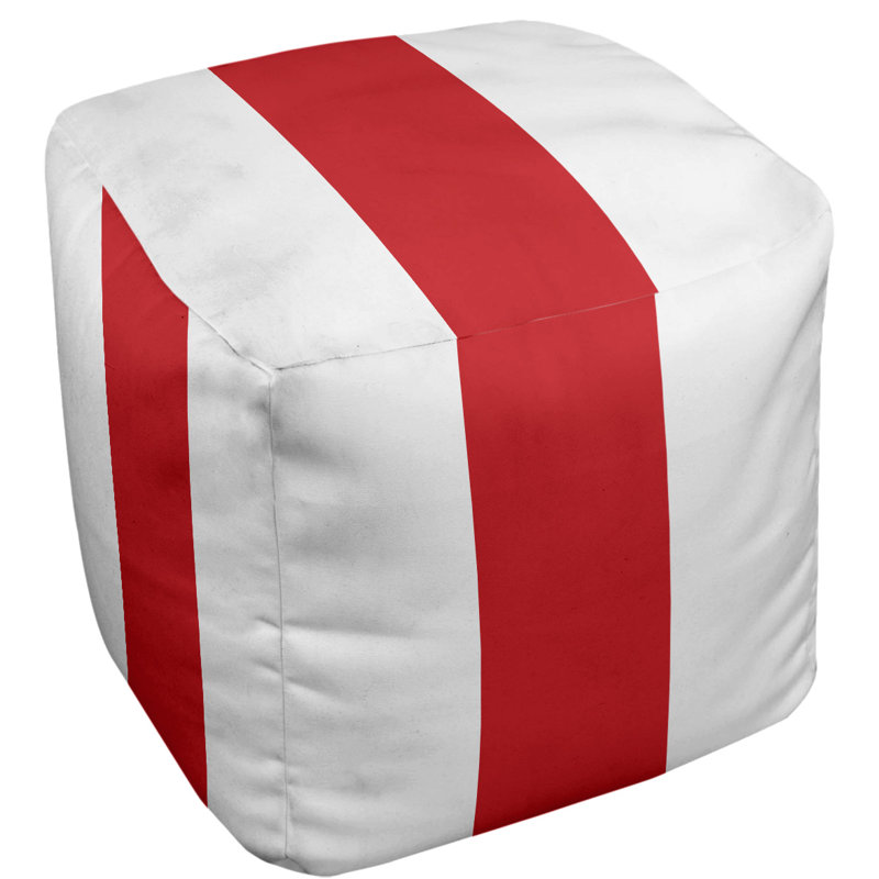 Repose-pieds cube à rayures wisconsin, Blanc / Rouge