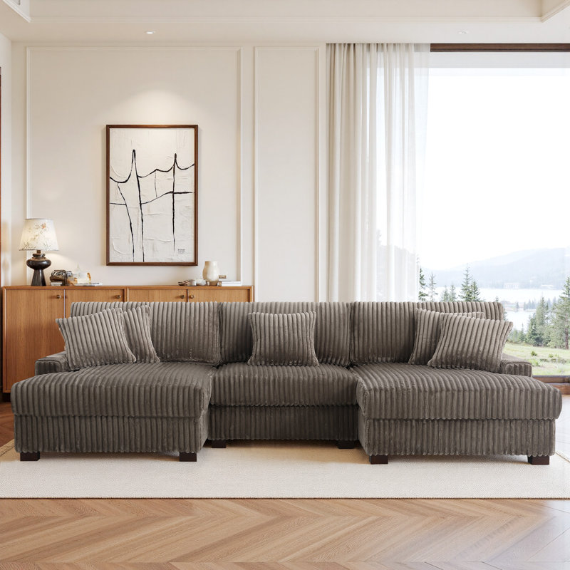 3 Seater Sectional, Light Brown Polyester/Foam Padding