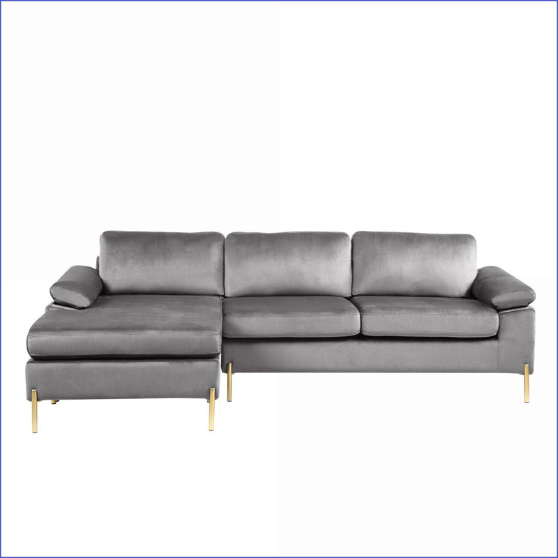 Sectional Sofa with Chaise, Mid-Century Modern L-Shaped Solid Wood Frame | Velvet | Standard