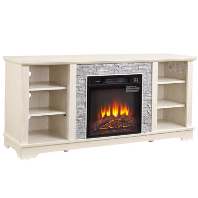 Meuble télé avec foyer et console de divertissement en bois avec foyer 18 po, blanc, l 58,31 po x P 15,39 po x H 26,06 po Mantel