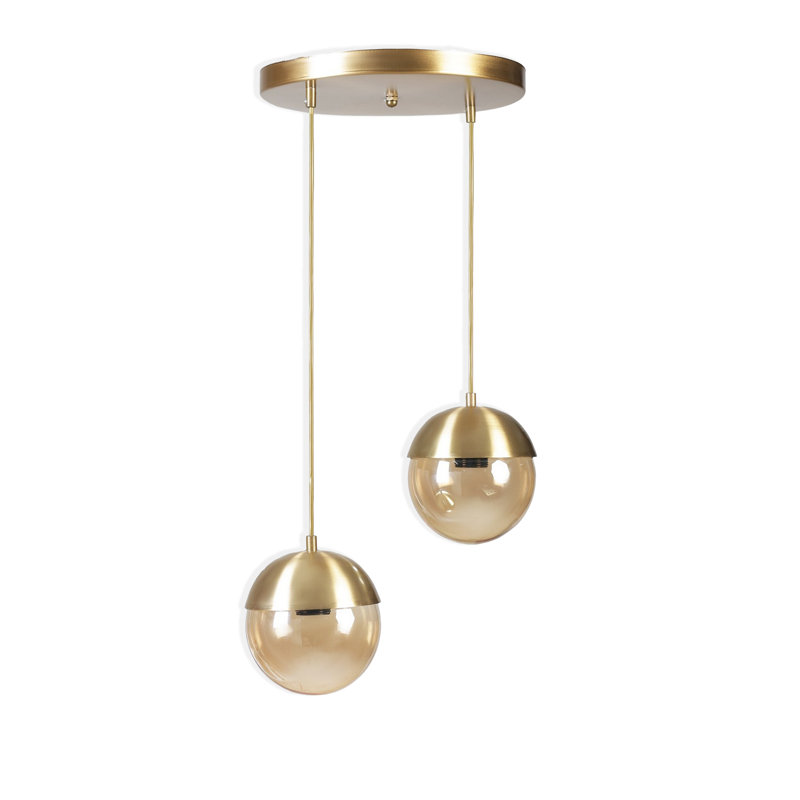 Luminaire suspendu en métal à hauteur réglable 2 lumières avec capuchon en métal, Or