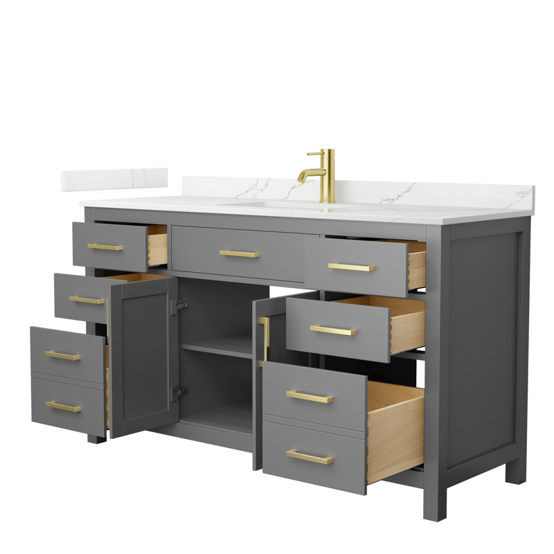 Beckett 60" Freestanding Single Bathroom Vanity with Quartz Top, Dark Gray, Brushed Gold, Giotto Quartz