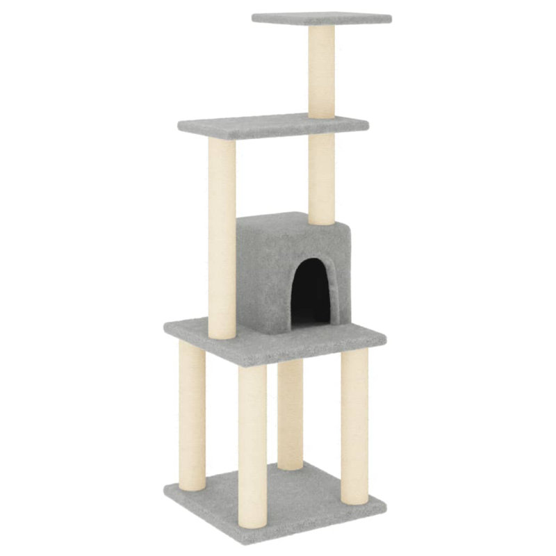  Cat Tree Light Grey Engineered Wood, Plush, Sisal Medium Cat Tree