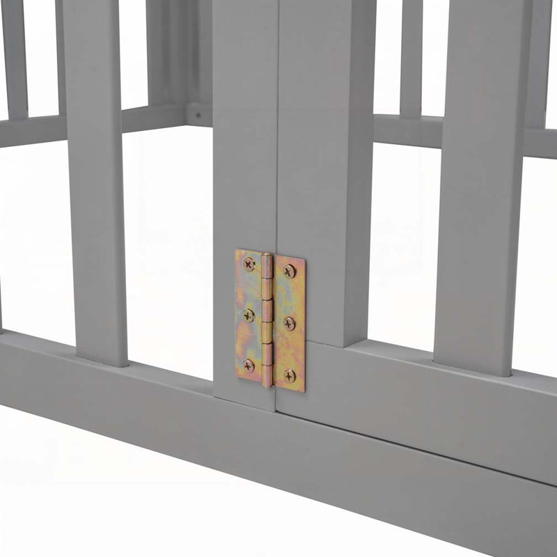 Structure de lit en bois avec clôture et porte, gris, Double