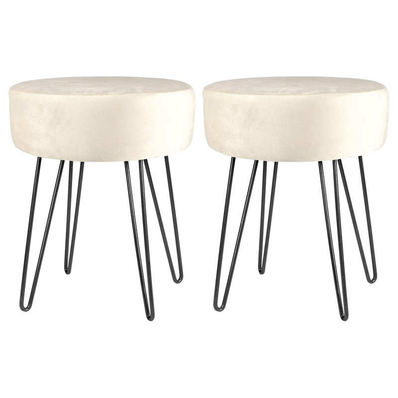 Harbour Housewares Round Velvet Footstools - Pack of 2, Black, Cream