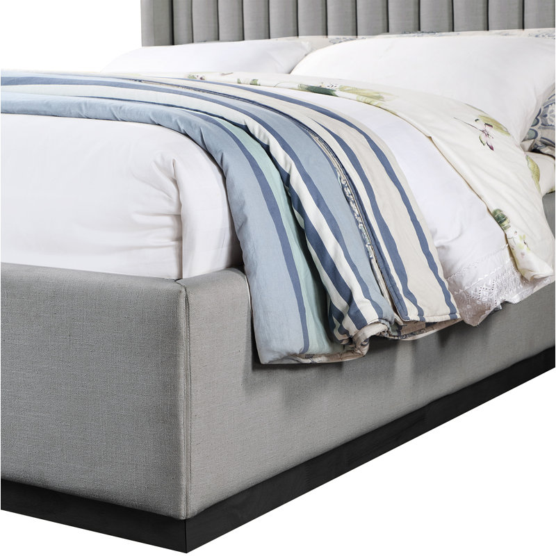 Chamblis Upholstered Wingback Bed, Full / Double, Grey Linen Textured Fabric