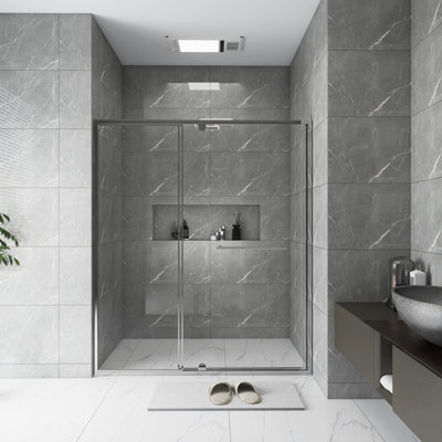 Porte de douche pivotante 60 po x l 72 po | Verre trempé transparent de 1/4 po d'épaisseur | Avec poignée en acier inoxydable | Chrome