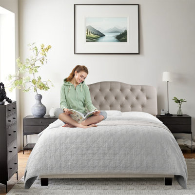 Tête de lit tapissier capitonnée pour grand lit, tête de lit capitonnée en tissu de lin capitonné, tête de lit à hauteur réglable pour la chambre à coucher, beige