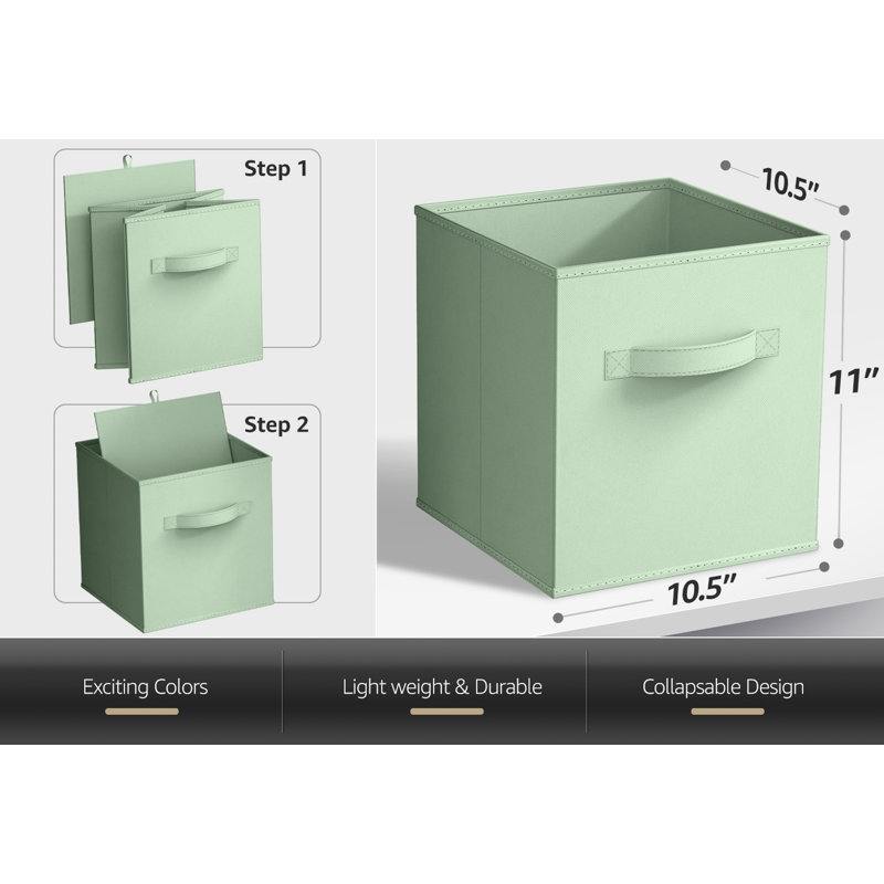 Sorbus Foldable Storage Cubes - 6 Pack, 11 Inch, Sage Green, Fabric, Foldable, Storage And Organization, Versatile Use, Collapsible Storage, Lightweight And Durable