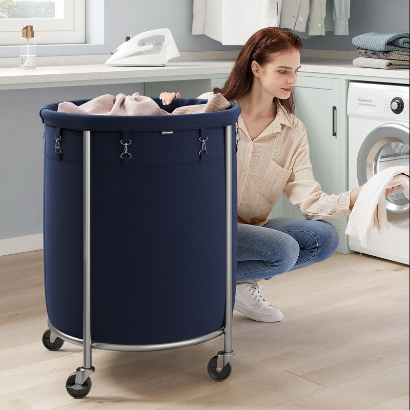 Panier à linge avec roulettes, Bleu gris anthracite