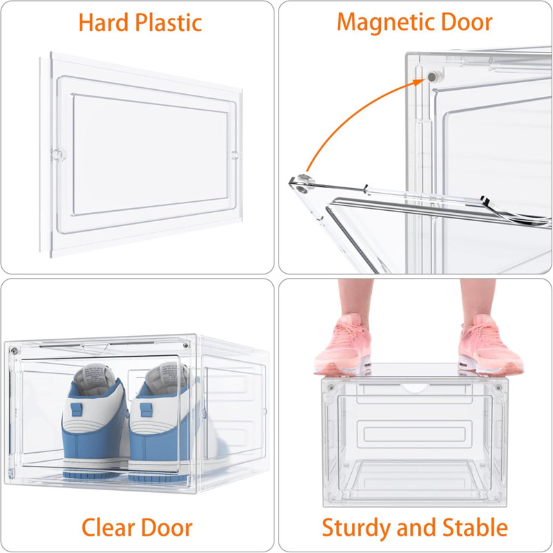 6 Pcs Shoe Box, Shoe Storage Boxes Clear Plastic Stackable, Shoe Organizer Containers With Lids 34.5 X 27 X 19 Cm