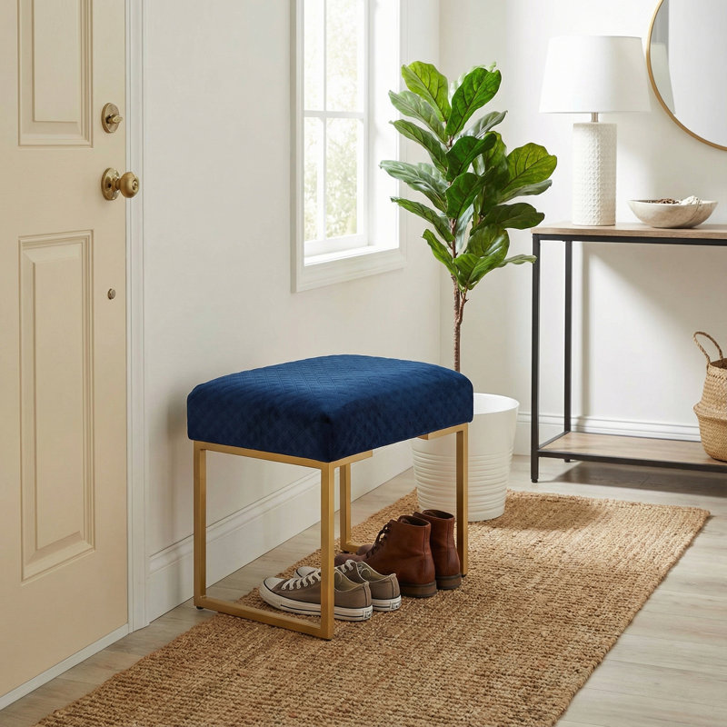Pereyra Velvet Ottoman, Navy Blue