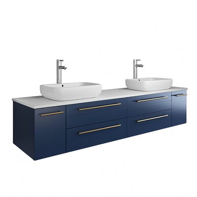 Lucera 72"" Wall-Mounted Double Sink Modern Bathroom Vanity Set -  Fresca, FCB6172RBL-VSL-D-CWH-V