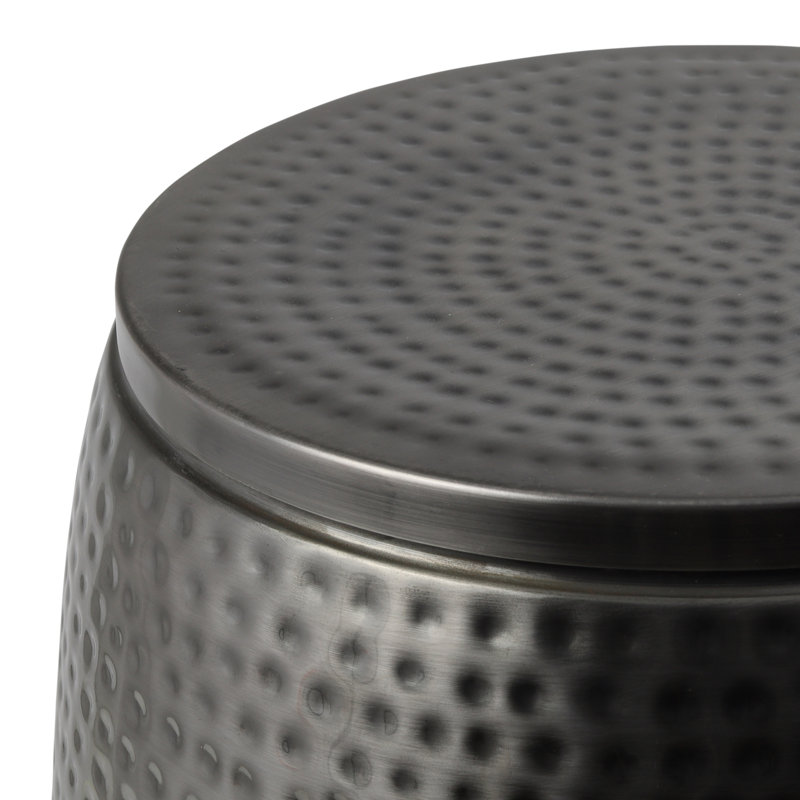 Merida 19" Modern Rustic Hammered Metal Drum Storage Side Table with Lid, Dark Gray