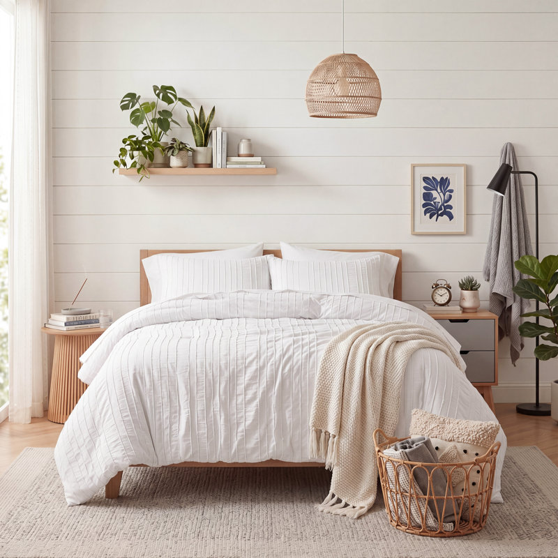 Essential Bedsure Shabby Elegance Striped Tufted Duvet Cover GentleSoft™️, Twin Duvet Cover + 1 Standard Pillowcase, White