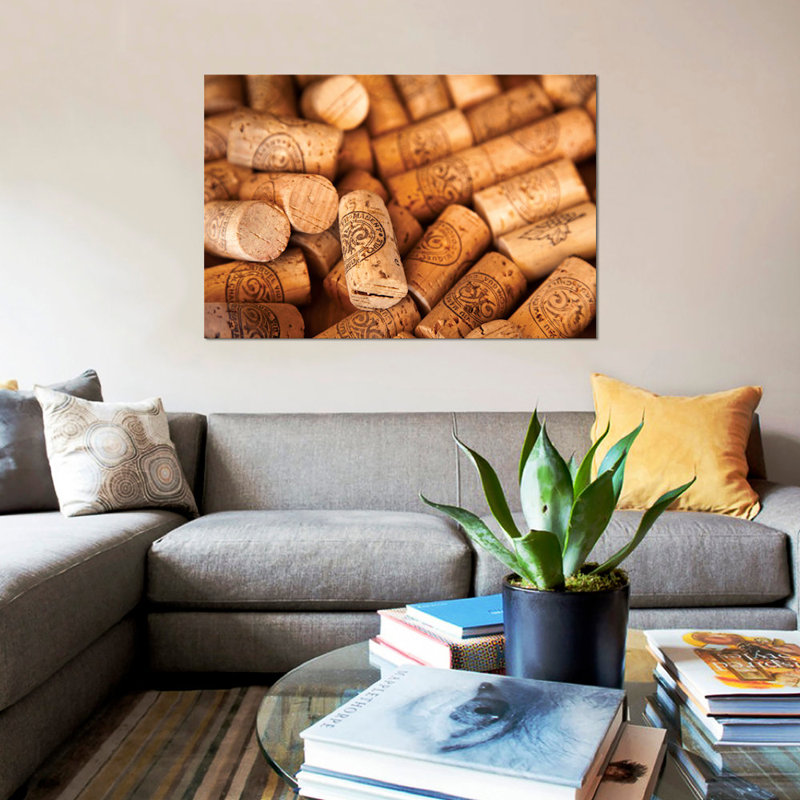 «Viu Manent Wine Corks in Zoom», reproduction de photo sur toile, H 26 po x l 40 po x P 1,5 po, Toile tendue, Pas de tapis