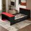 Lit de jour en bois pleine grandeur avec lit gigogne simple, bureau, lumière DEL et USB, noir et rouge-1137309618-1137309619