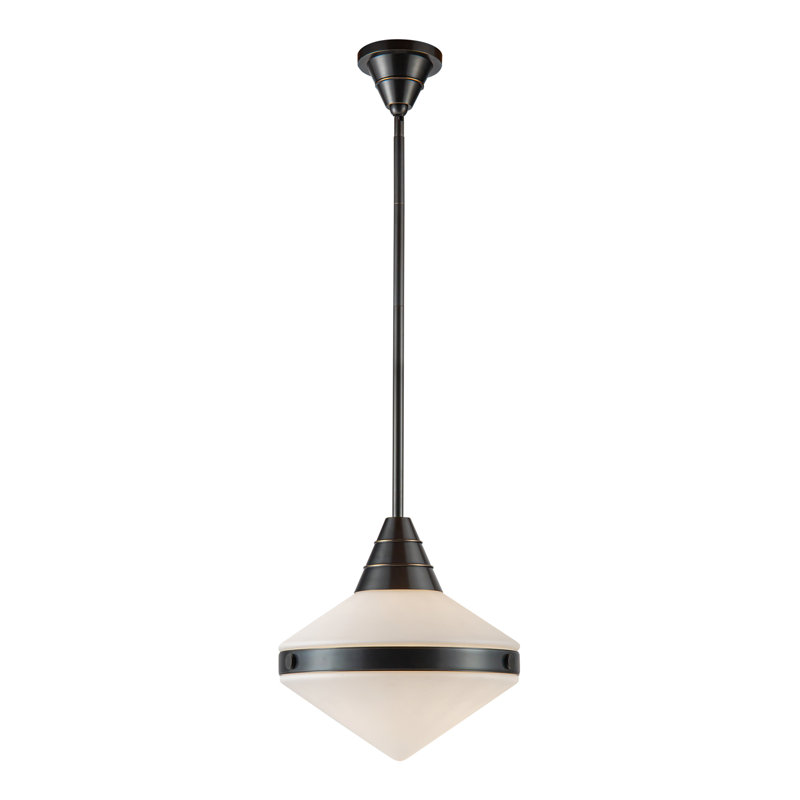 Luminaire suspendu 1 lumière Willard, Opale mat, Bronze urbain