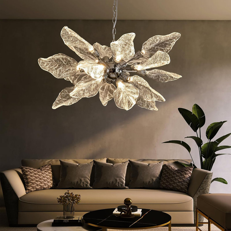 Lustres à 18 lumières DEL modernes à intensité variable pour salle à manger, Argent argent