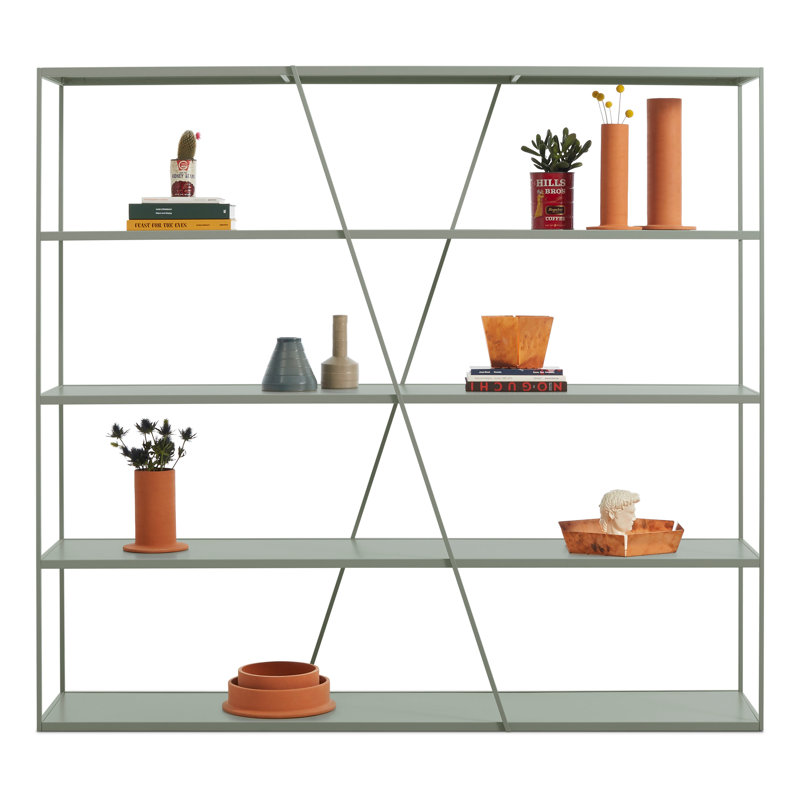 NeedWant Etagere Bookcase, Gray Green, (4 Shelves) 73" H x 80" W x 19" D