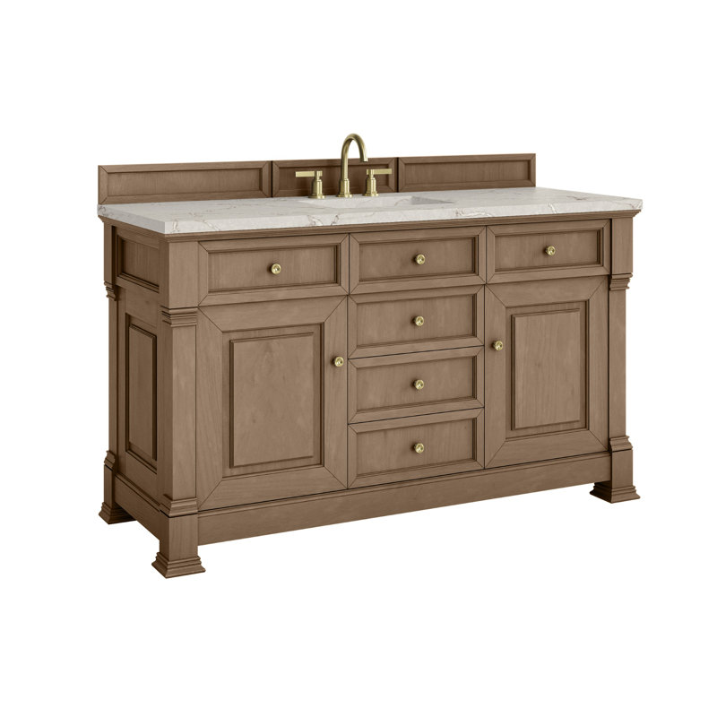 Meuble-lavabo simple l 60 po Brookfield, Pacanier, À entraxe, Argent victorien