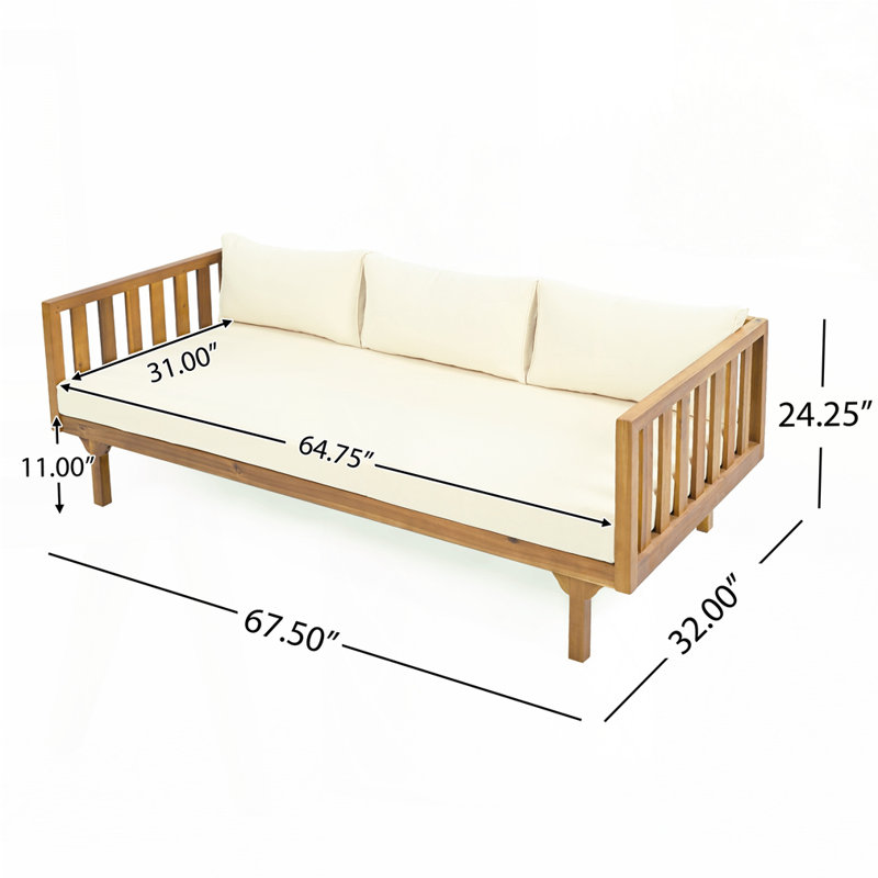 Acacia Wood  Outdoor 3 Seater Daybed With Cushion, Beige 1