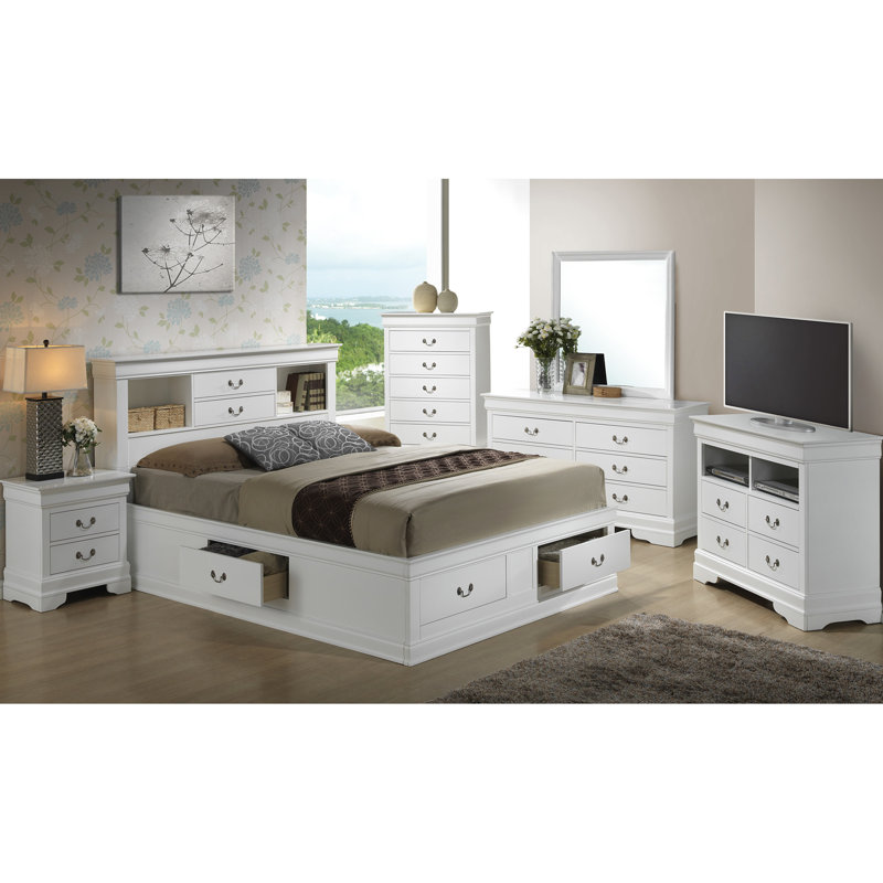 Élégante solution de rangement pour chambre blanche - H 49 po x l 67 po x P 87 po lit de meuble complet dans un style chic