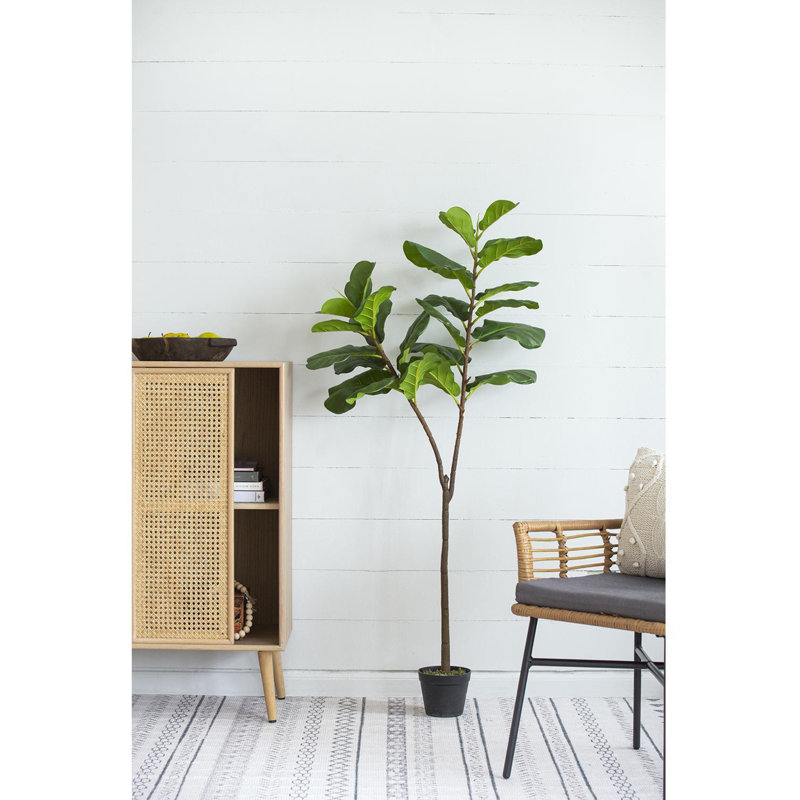 55.1'' Faux Fiddle Leaf Fig Tree in Cement Pot