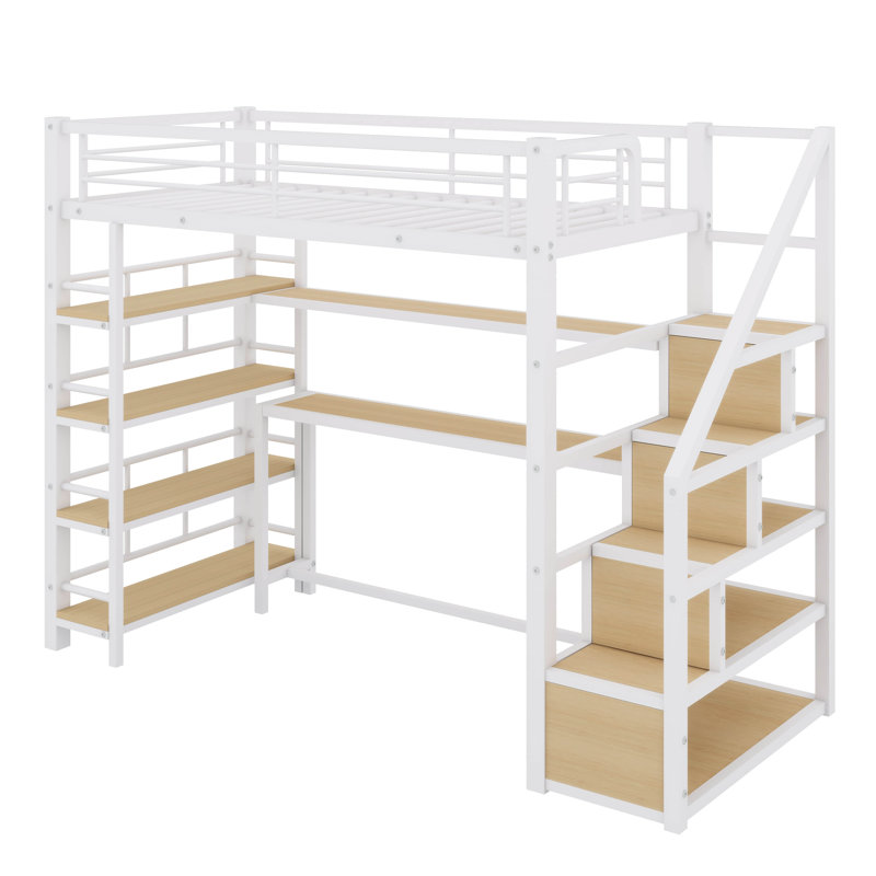 Lit mezzanine simple en métal avec escalier intégré