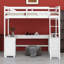 Lit mezzanine simple avec bureau en U et tiroirs, structure de lit mezzanine en bois avec armoire et tablettes de rangement-2067925034