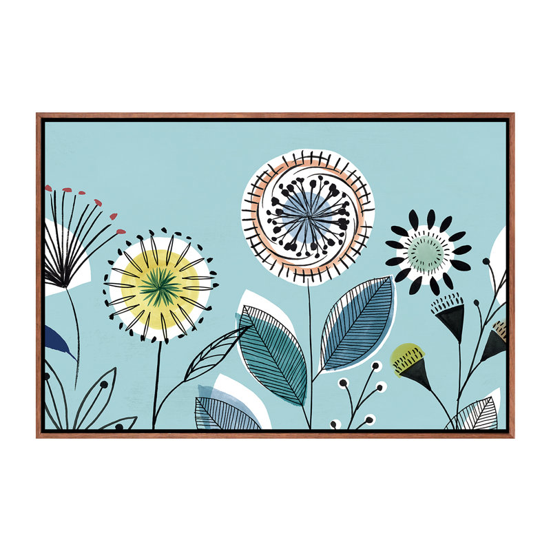 «Scandi Florals I» par Isabelle Z - impression d'art graphique, H 18 po x l 26 po x P 1,5 po, Toile avec cadre brun
