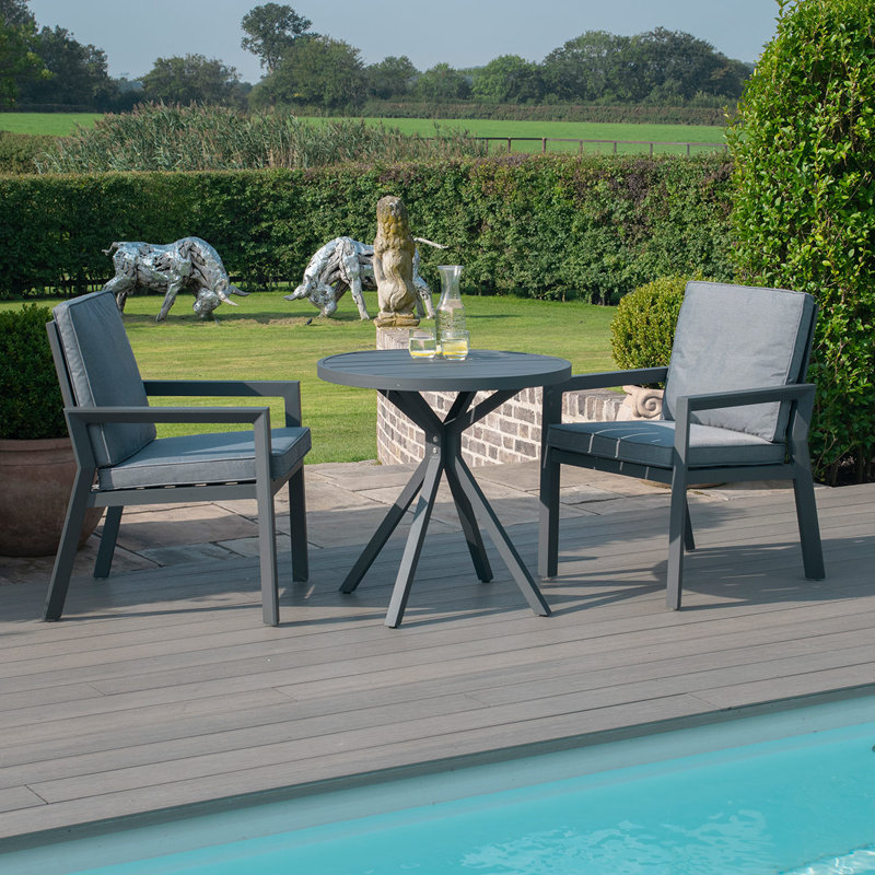 Briceyda 2 - Person Patio Dining Set Round Table with Cushions Included, Grey, Grey