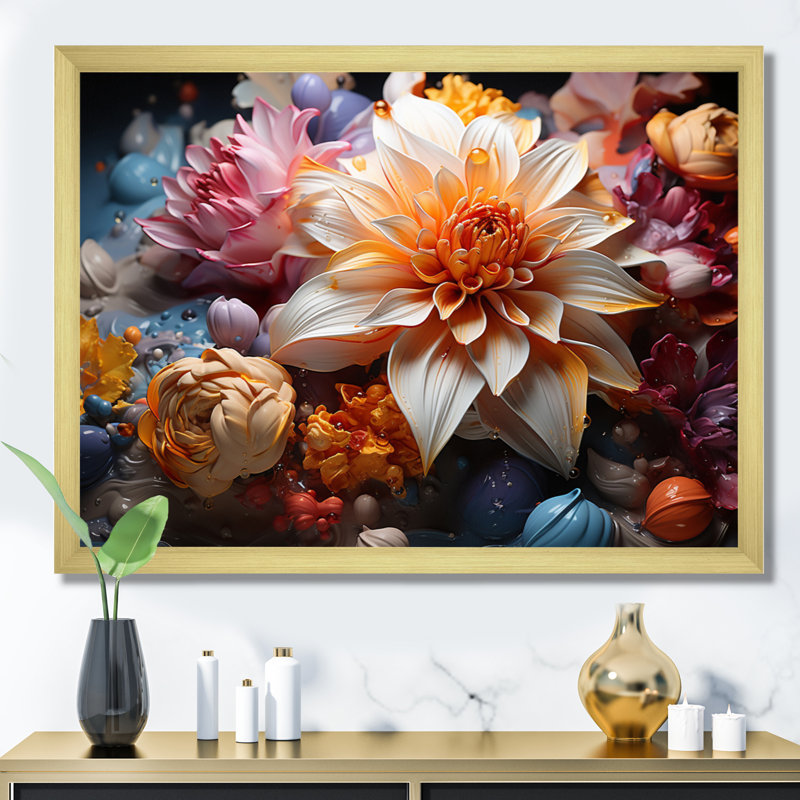 Natures mortes abstraites pêche rose, Encadrement doré, H 24 po x l 32 po x P 1 po