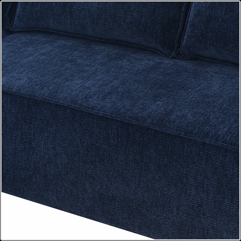 Canapé en chenille avec accoudoirs carrés, Bleu très foncé