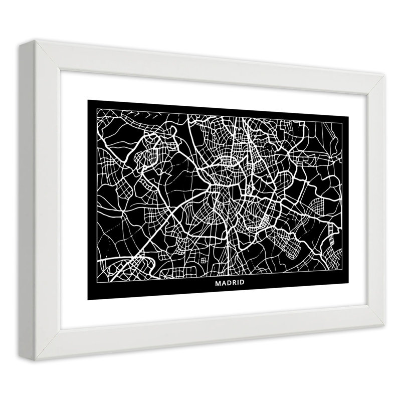 City Map Of Madrid - Single Picture Frame Print, 70cm H x 100cm W, White