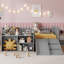 Lit simple mezzanine bas avec glissade, bibliothèque mobile et garde-corps, cadre de lit mezzanine pour enfants, gris-535096719