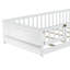 Lit simple sur plancher blanc, avec étagères intégrées, barrières de sécurité, sommier à 7 lattes en contreplaqué, montage facile, rangement, barrières de sécurité pour plus de sécurité, lit plateforme de 18 cm, manuel inclus.