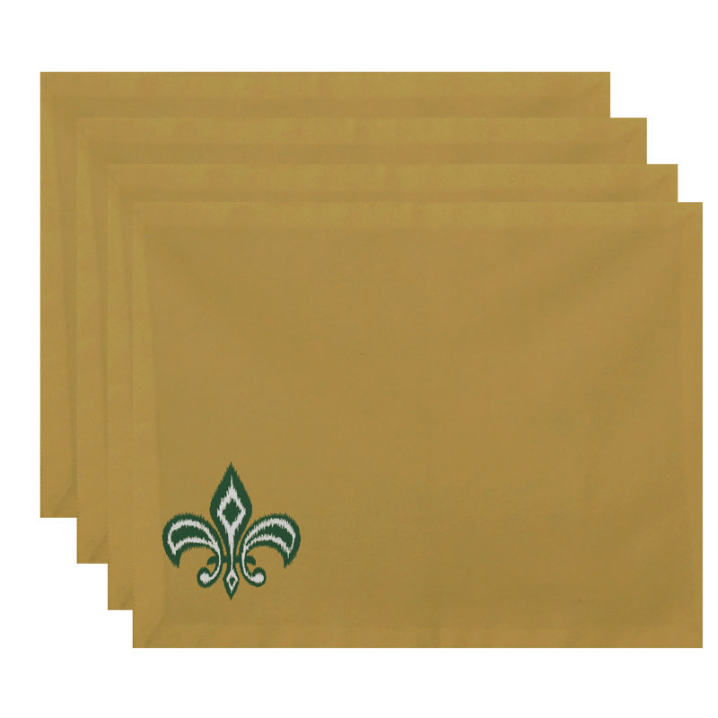 Ensemble de napperon à imprimé ikat fleur de lis 4 pièces Bessie, Or / Gris