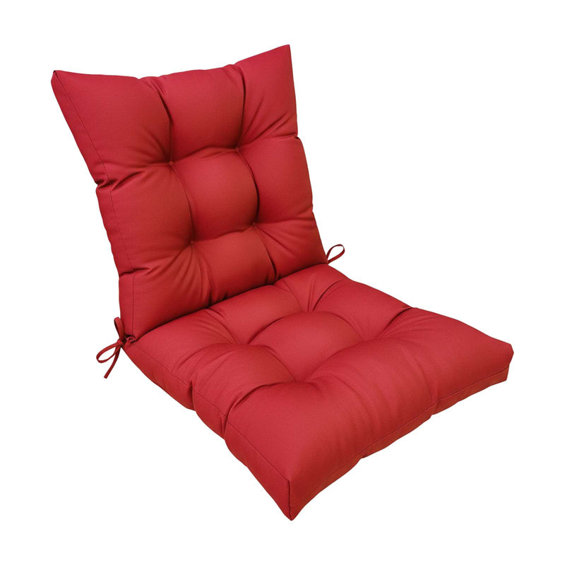 Patio Seat & Back Cushions, 42"×24" Tufted Water-Resistant Outdoor Cushion For Rocking, Dining Chairs, Red