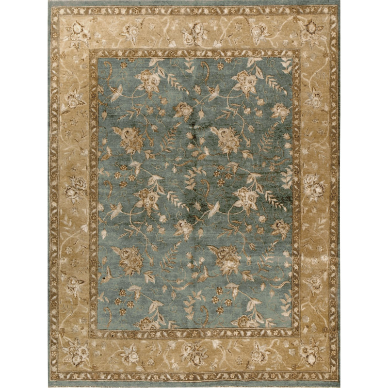 Hand Knotted Oriental Area Rug in Medium Blue/Beige, Rectangle 11' x 18'