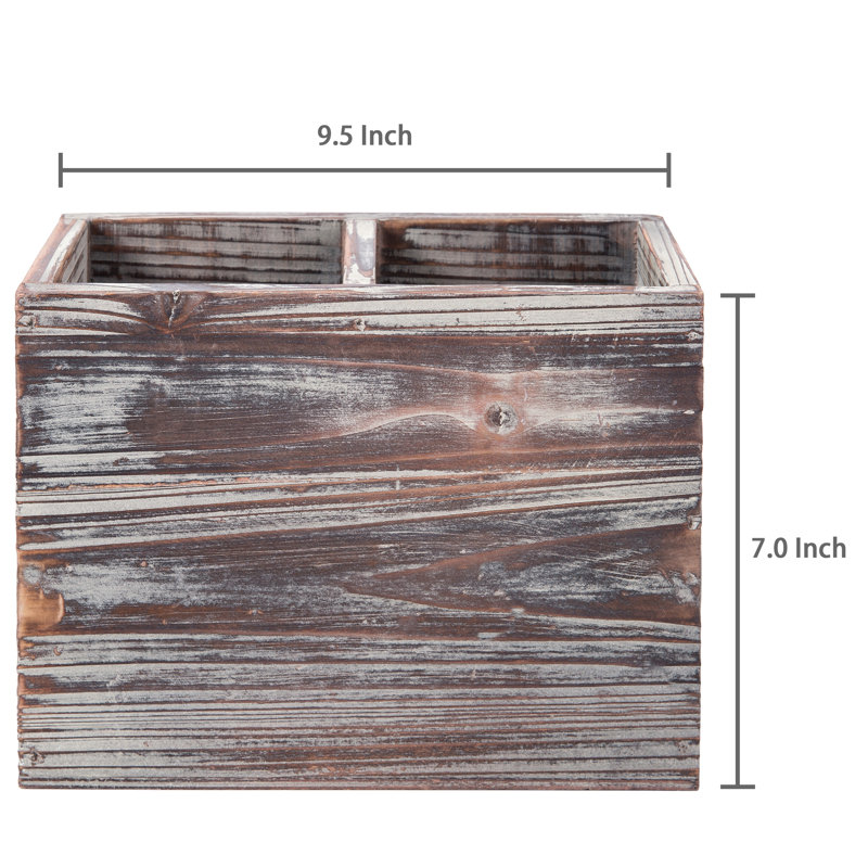 Wood Rectangle Utensil Crock, Rustic Brown