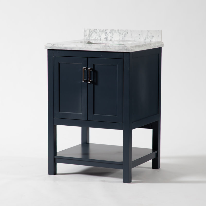 Ensemble de meuble-lavabo moderne simple 25 "avec plateau en marbre de Carrare Avenlee, Bleu
